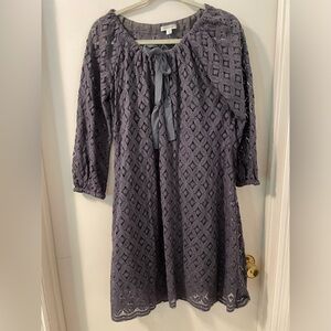 Garnet Hill Gray Lace Dress and underneath separate Cotton Slip dress sz 6